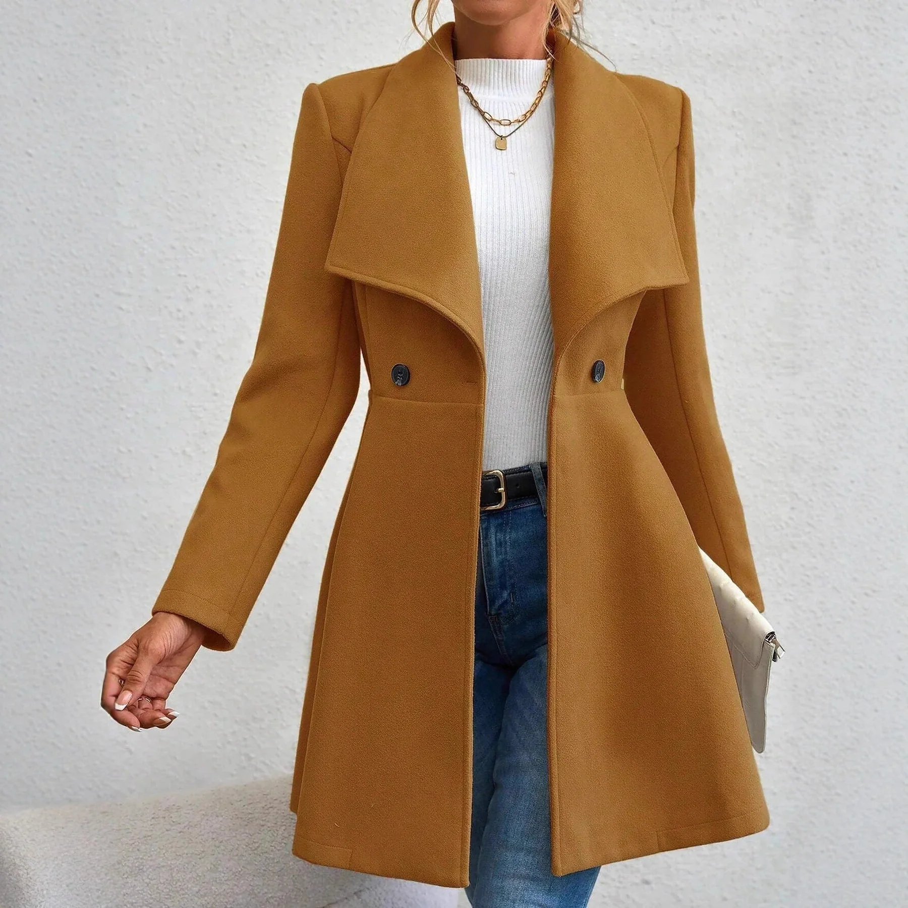 Damen eleganter Wollmantel mit modischem Revers und doppelter Knopfleiste - Image 3