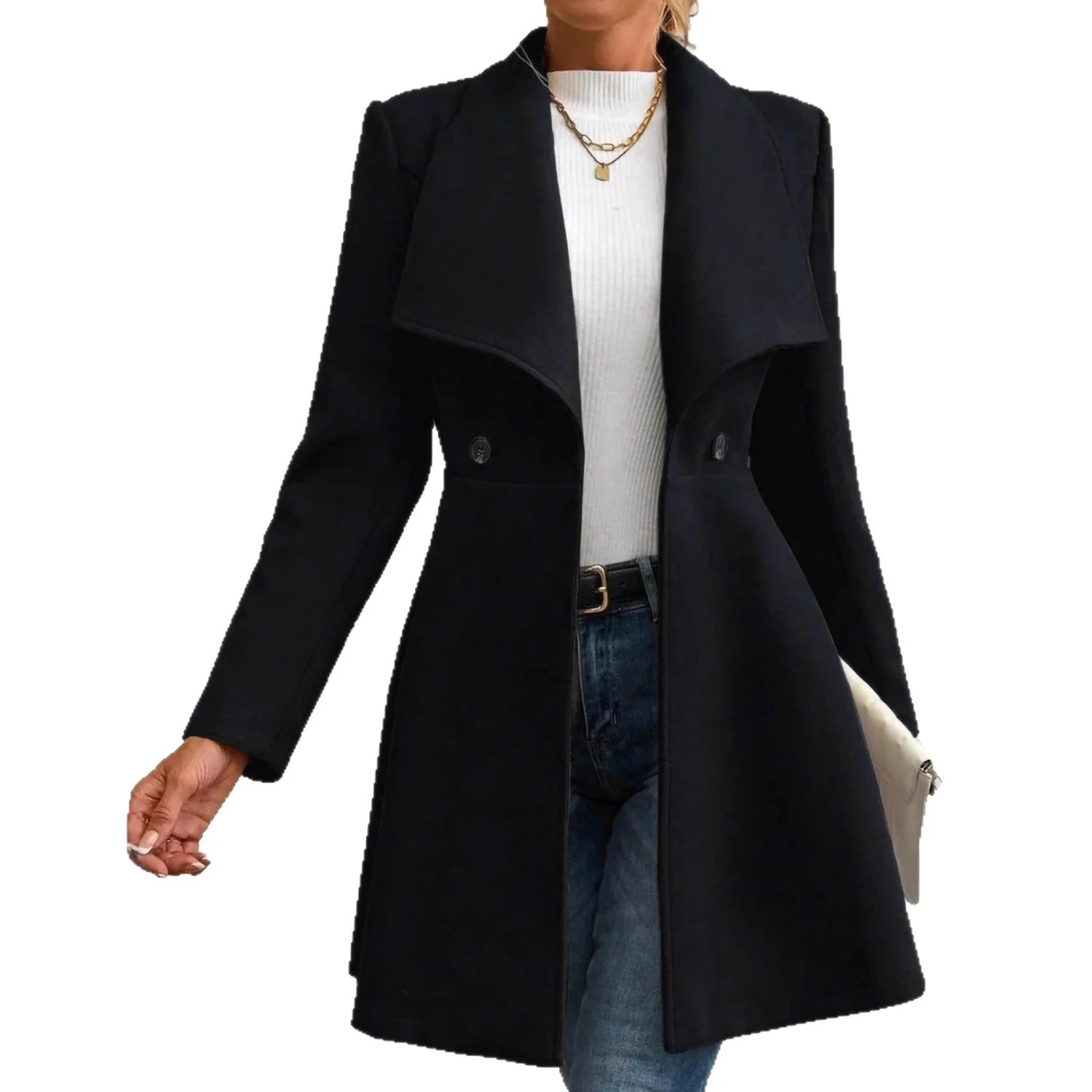 Damen eleganter Wollmantel mit modischem Revers und doppelter Knopfleiste - Image 4