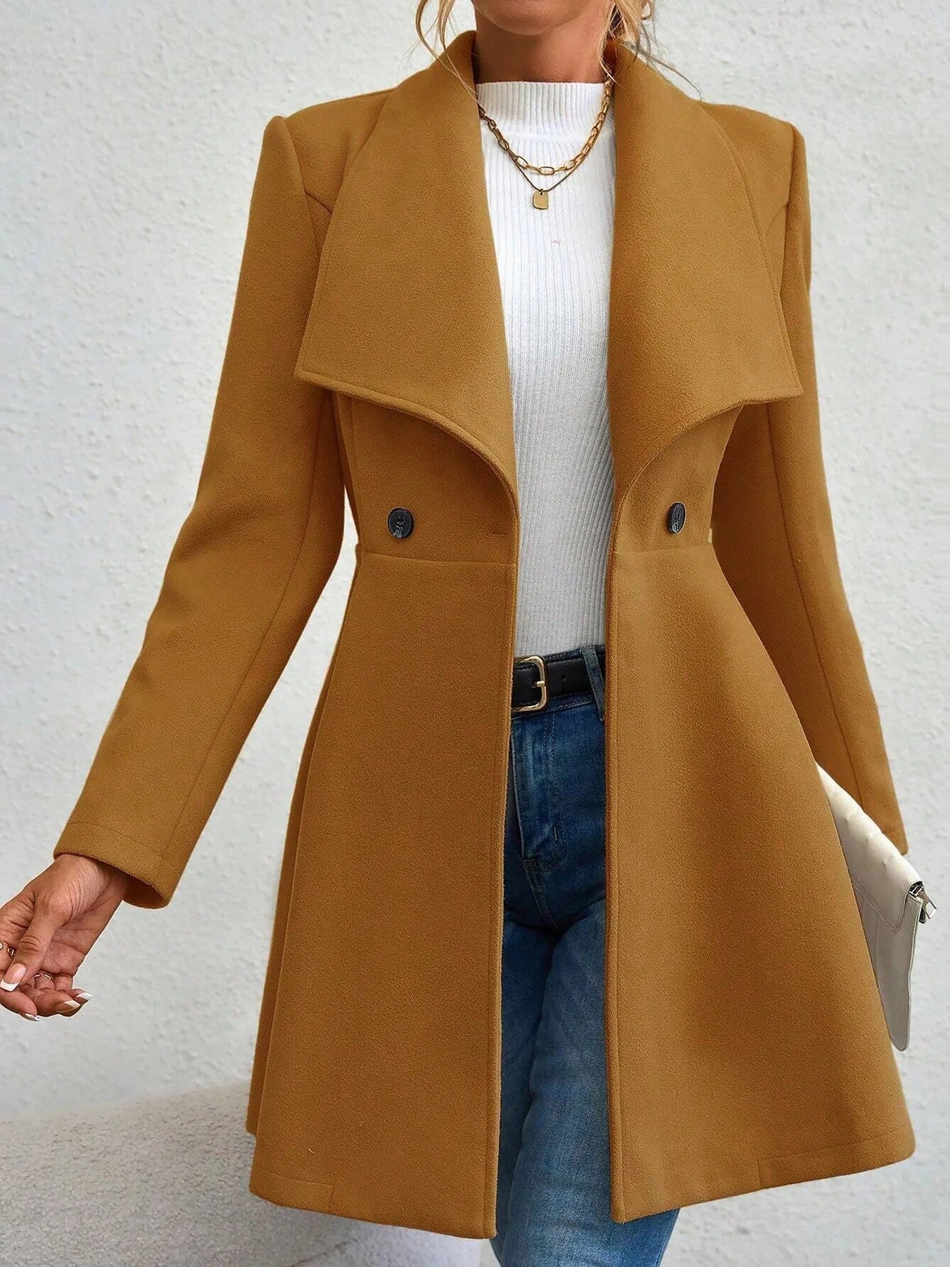 Damen eleganter Wollmantel mit modischem Revers und doppelter Knopfleiste - Image 5