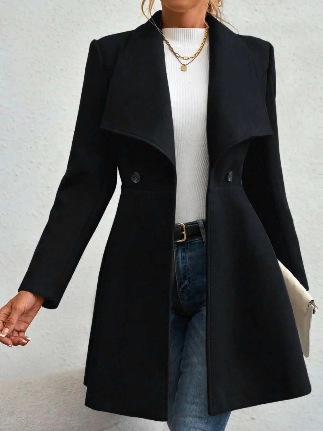 Damen eleganter Wollmantel mit modischem Revers und doppelter Knopfleiste - Image 6