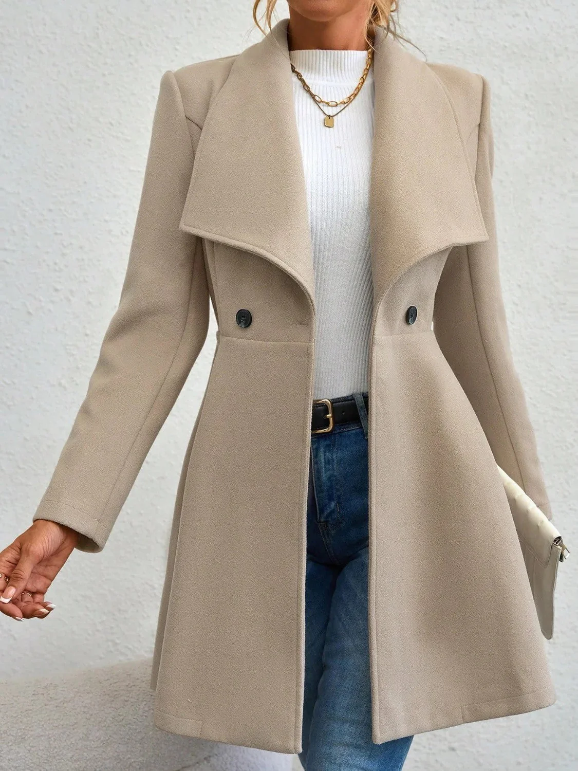 Damen eleganter Wollmantel mit modischem Revers und doppelter Knopfleiste - Image 7