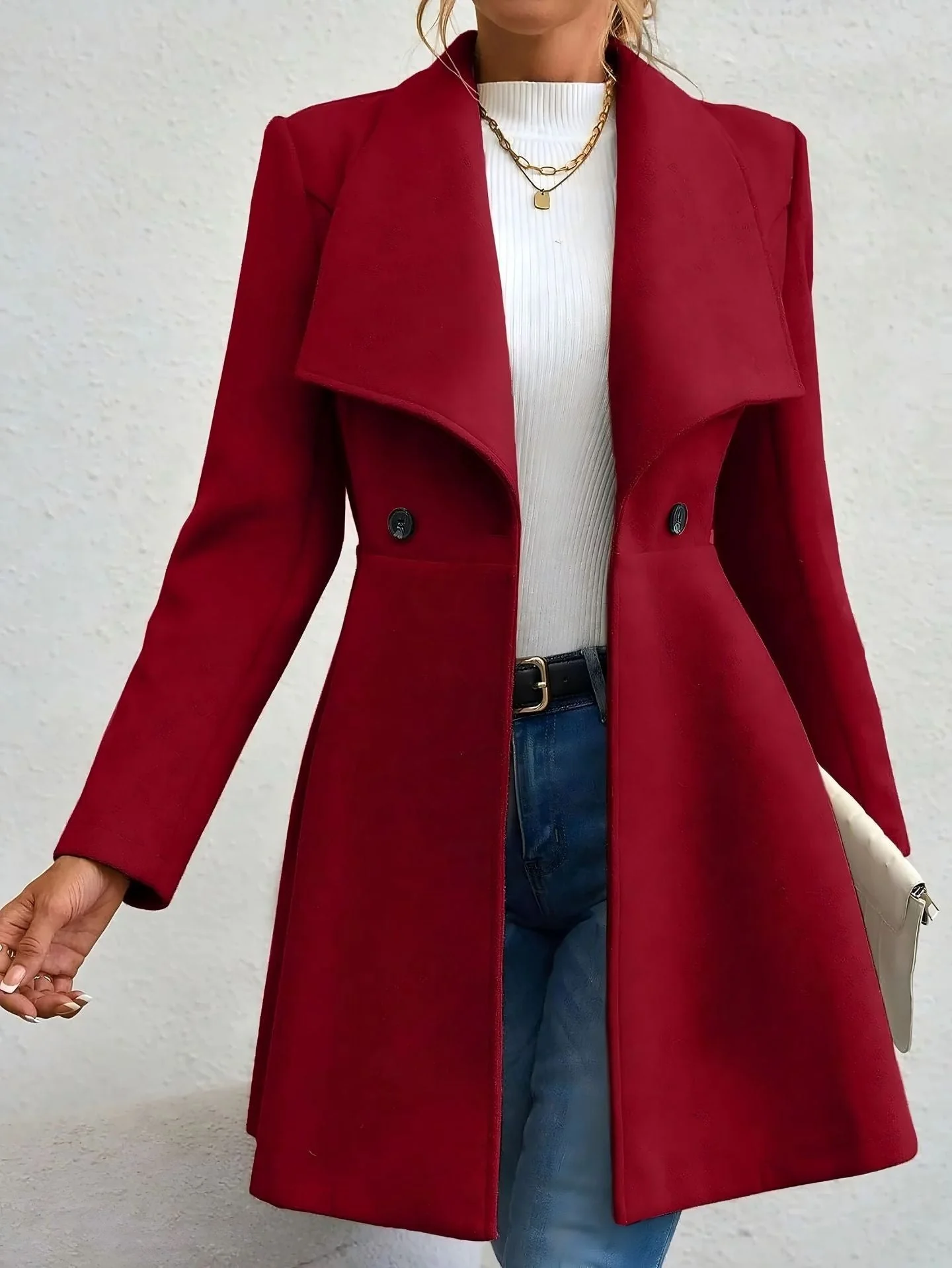 Damen eleganter Wollmantel mit modischem Revers und doppelter Knopfleiste - Image 8