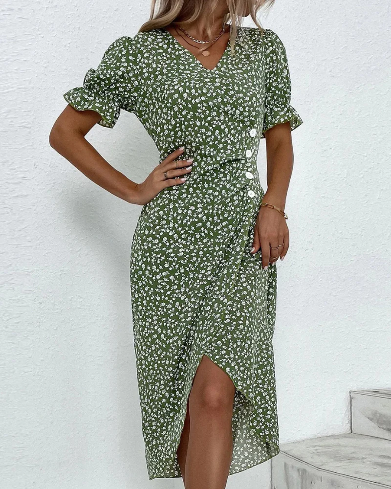 Damen Elegantes Blumen Kleid | V-Ausschnitt - Image 4