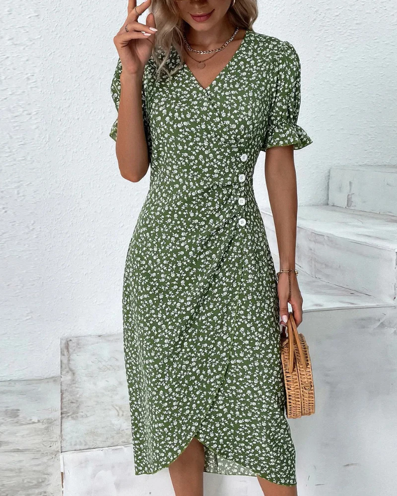 Damen Elegantes Blumen Kleid | V-Ausschnitt - Image 6