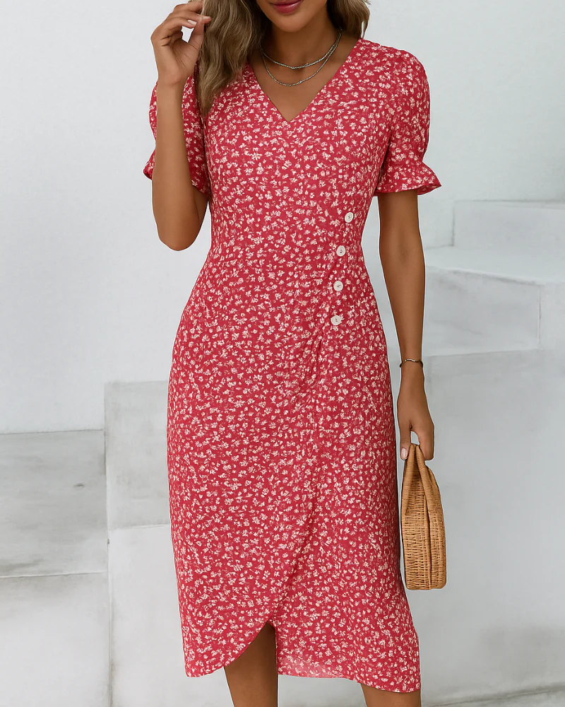 Damen Elegantes Blumen Kleid | V-Ausschnitt - Image 9