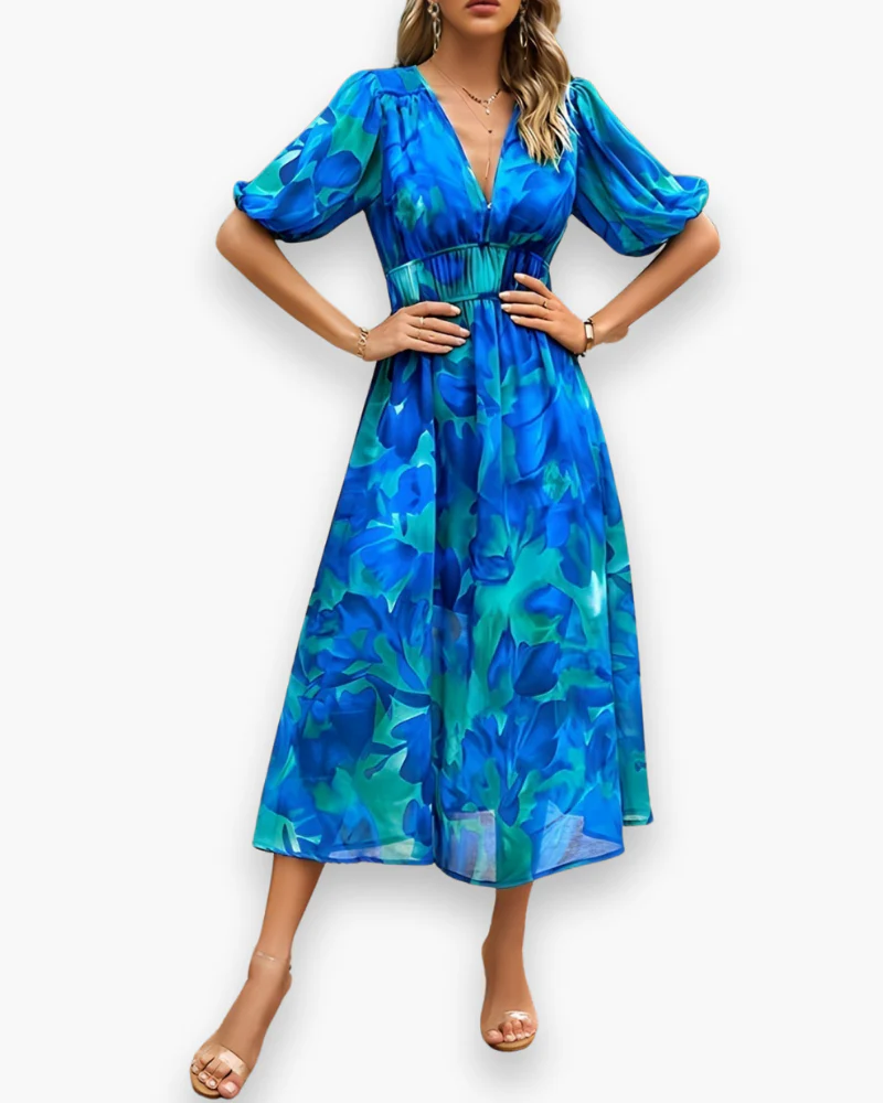 Damen Elegantes Blumendruck Midikleid | Midi Sommer Kleid - Image 3
