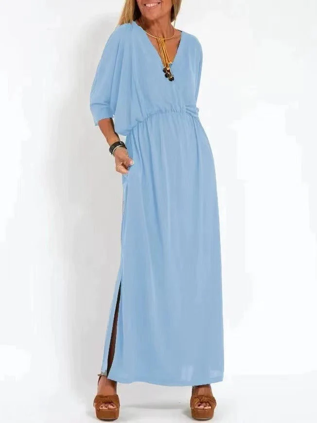 Damen elegantes Maxikleid mit seitlichem Schlitz und flexiblem Taillenbund - Image 15