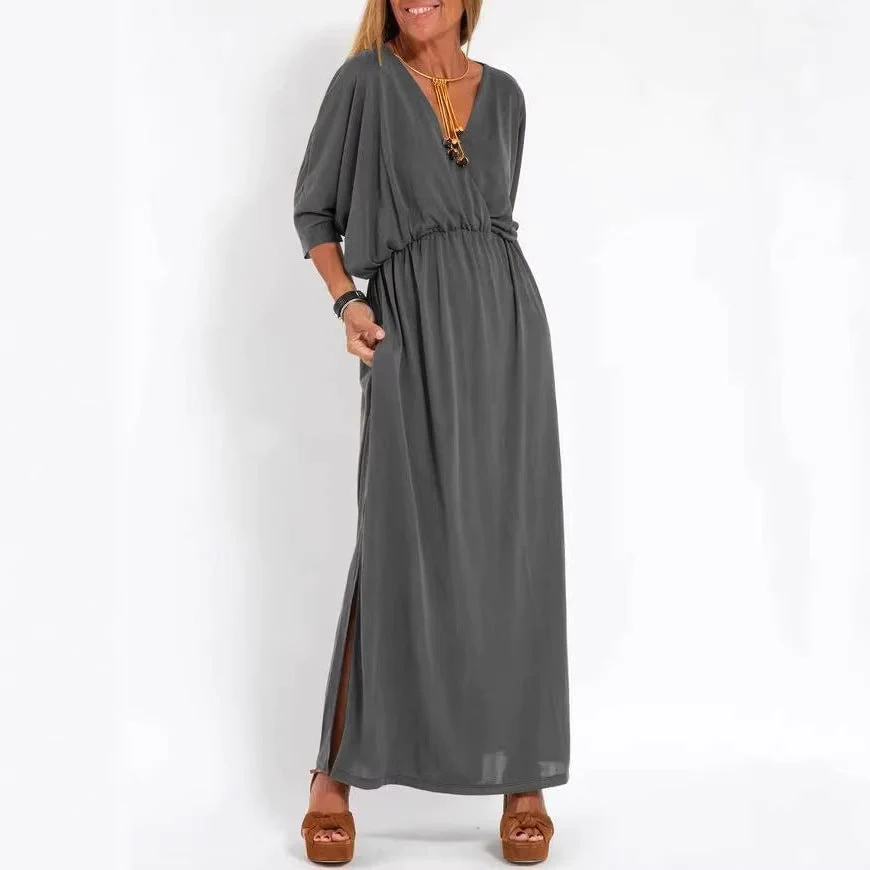 Damen elegantes Maxikleid mit seitlichem Schlitz und flexiblem Taillenbund - Image 2