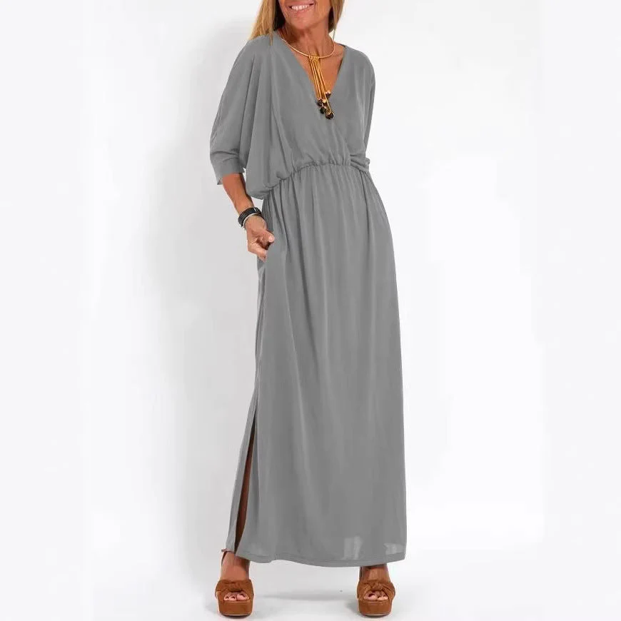 Damen elegantes Maxikleid mit seitlichem Schlitz und flexiblem Taillenbund - Image 3
