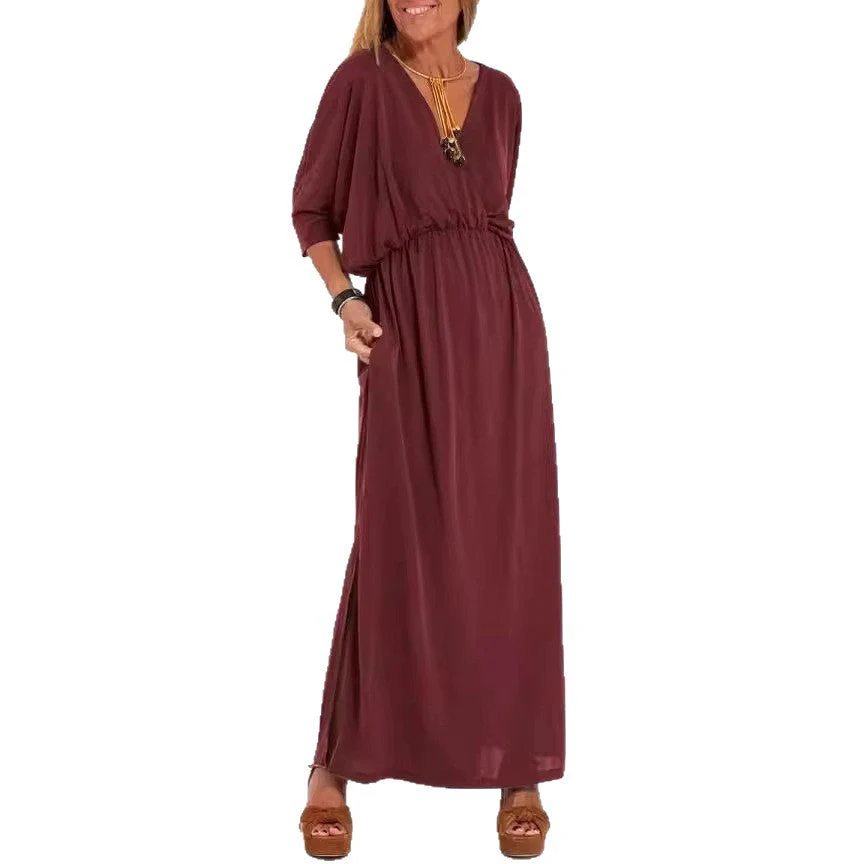 Damen elegantes Maxikleid mit seitlichem Schlitz und flexiblem Taillenbund - Image 4