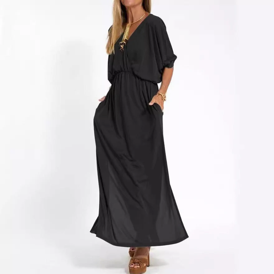 Damen elegantes Maxikleid mit seitlichem Schlitz und flexiblem Taillenbund - Image 8