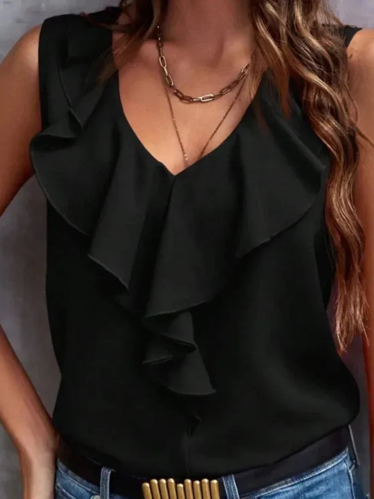 Damen elegantes Oberteil mit V-Ausschnitt | Ärmellos - Image 6