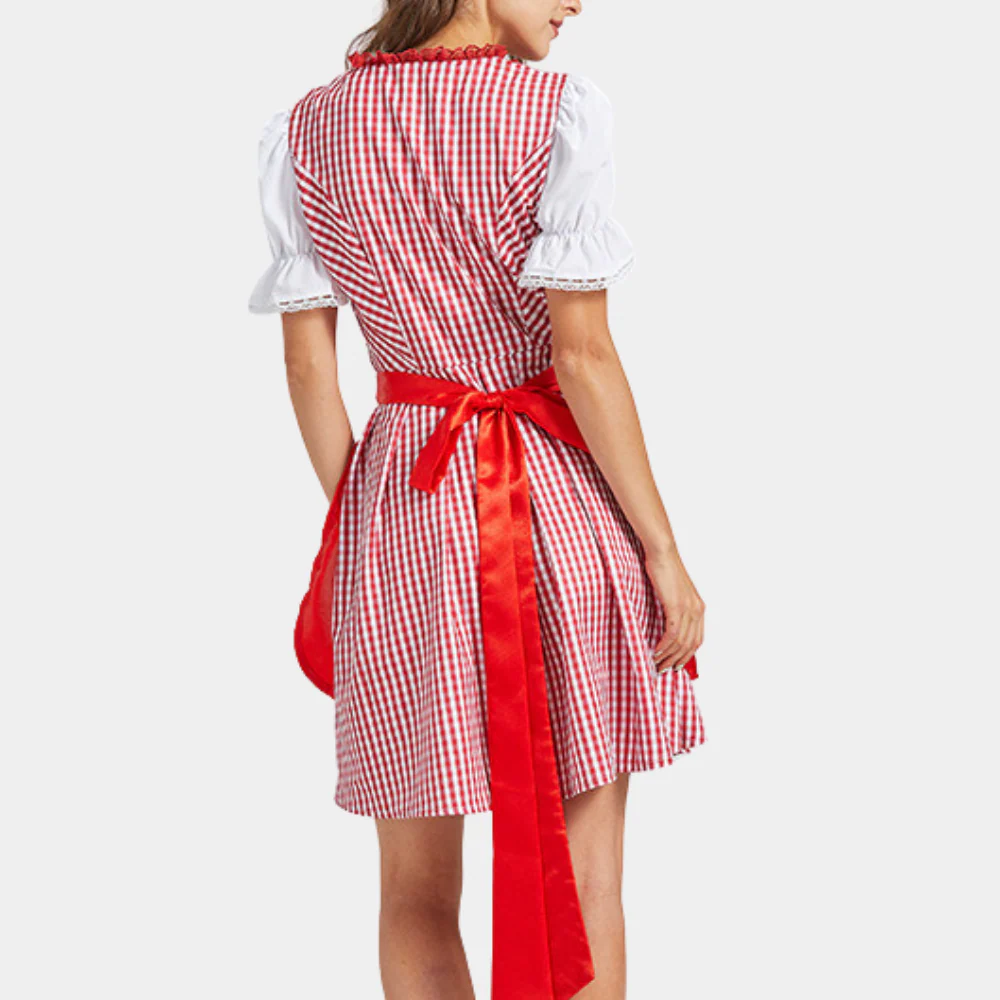 Damen Elegantes Rot Oktoberfest Dirndl Kleid - Image 2