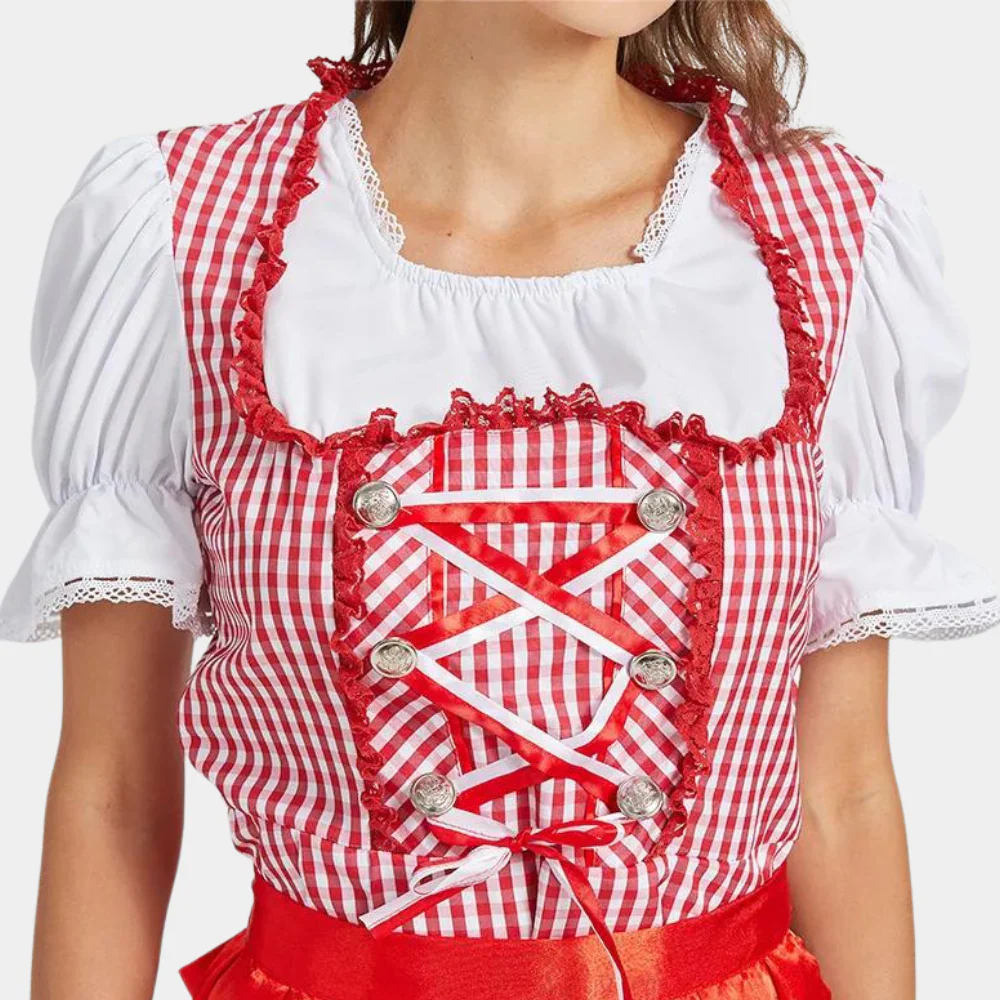 Damen Elegantes Rot Oktoberfest Dirndl Kleid - Image 3