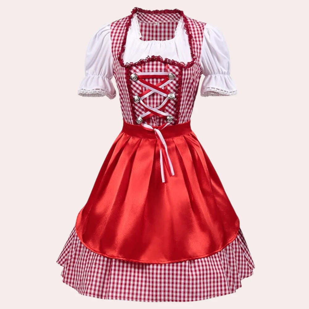 Damen Elegantes Rot Oktoberfest Dirndl Kleid - Image 5