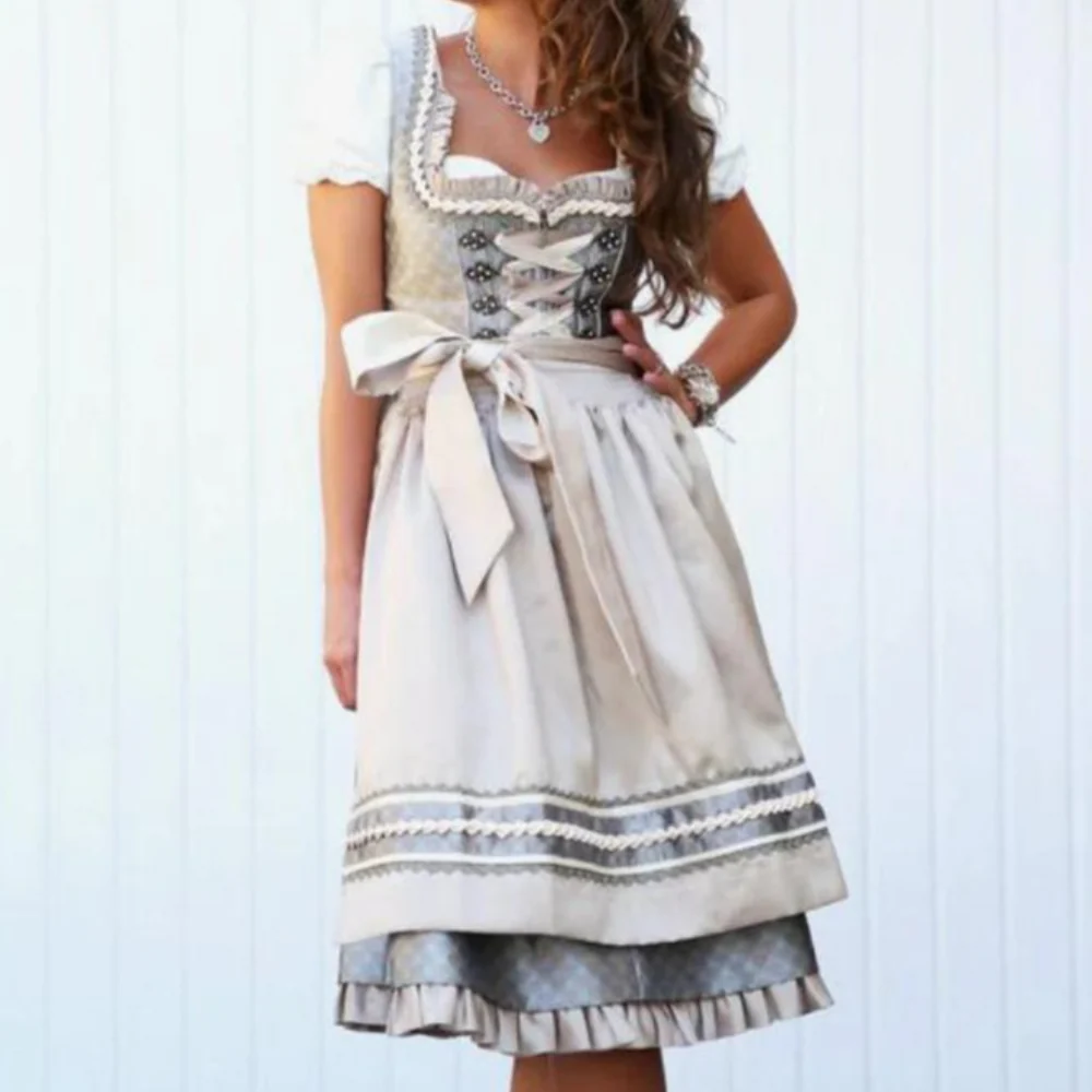 Damen Elegantes Trachtenkleid | Midi Dirndl Kleid