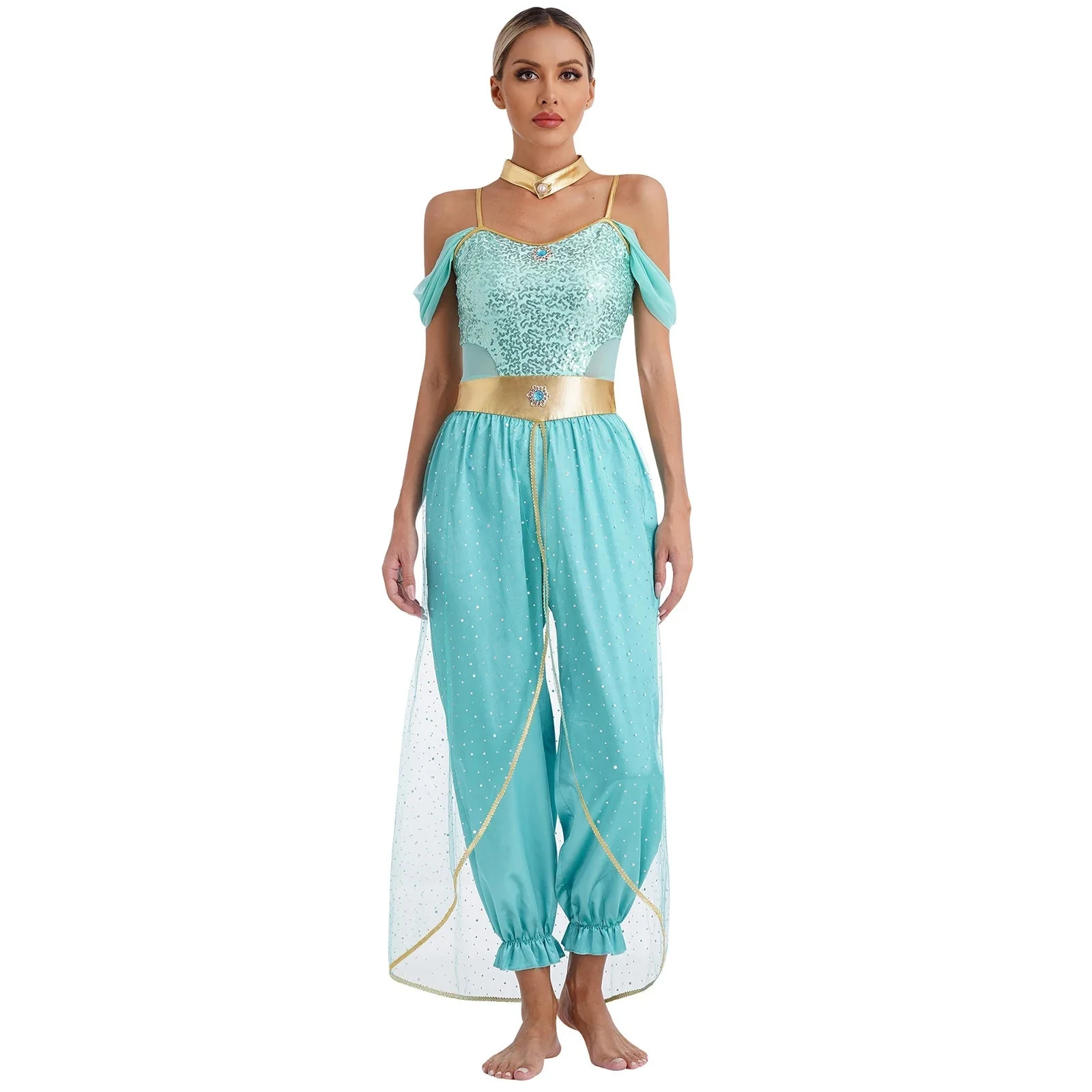 Damen Fantasy Halloween Jumpsuit | Schulterfrei im Harem-Stil