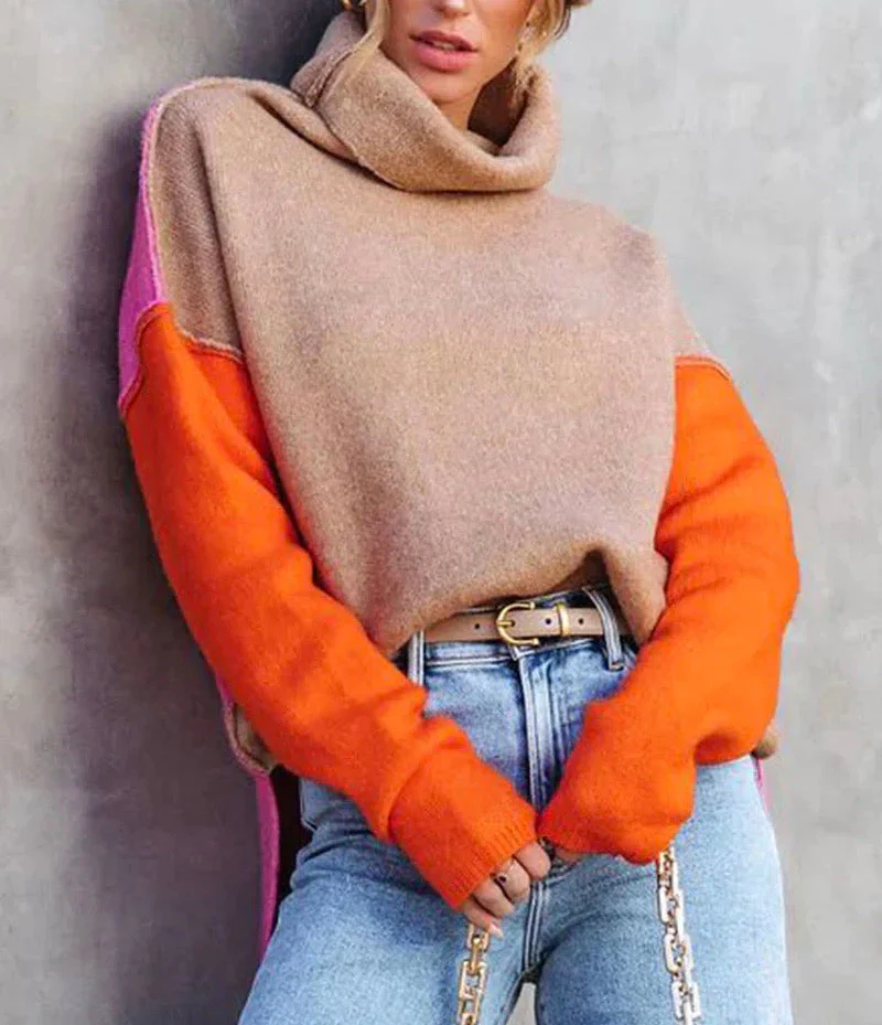 Damen Farbblock Rollkragenpullover | Gemütlich - Image 5