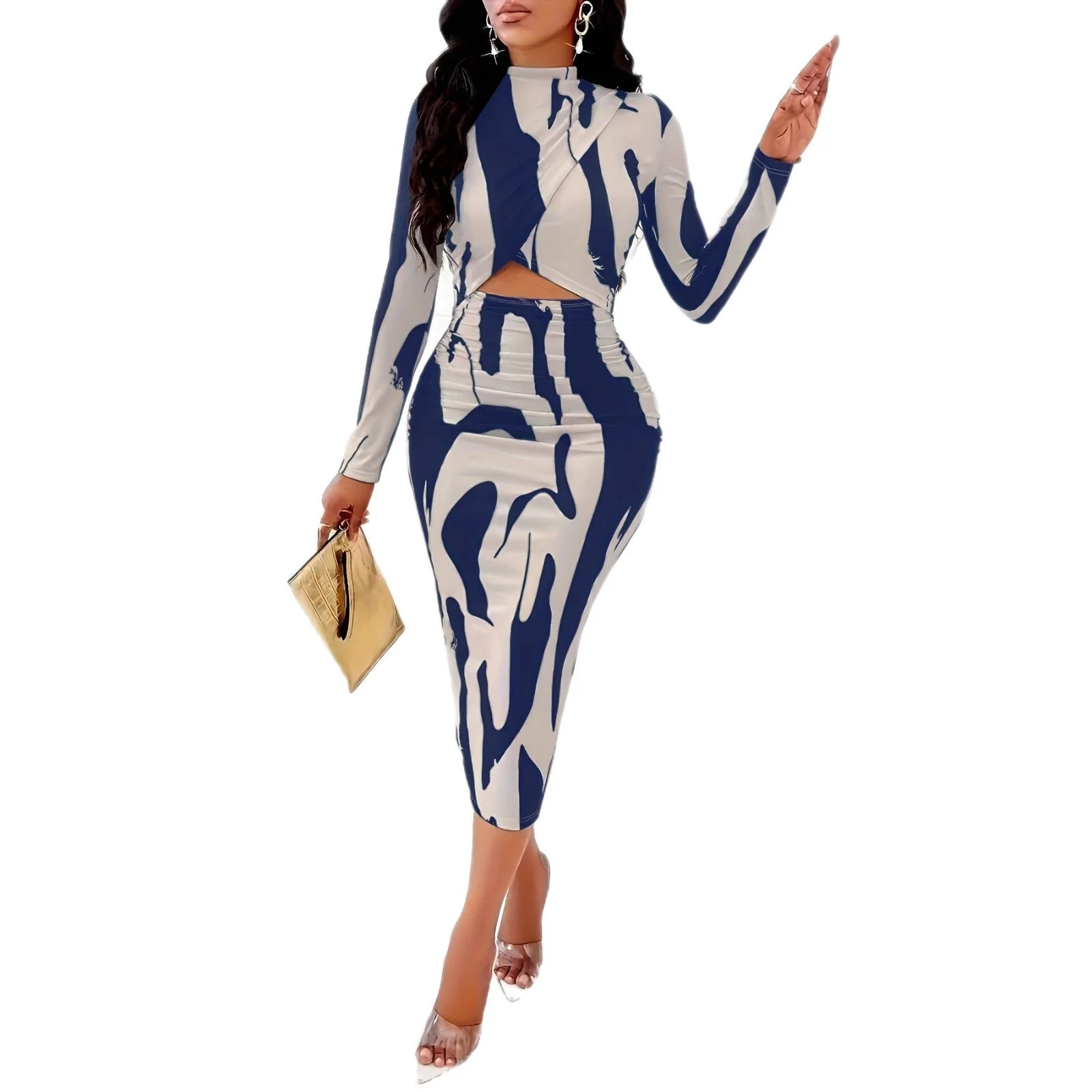 Damen figurbetontes Midi-Kleid mit Cut-Out-Details und langem Arm - Image 4