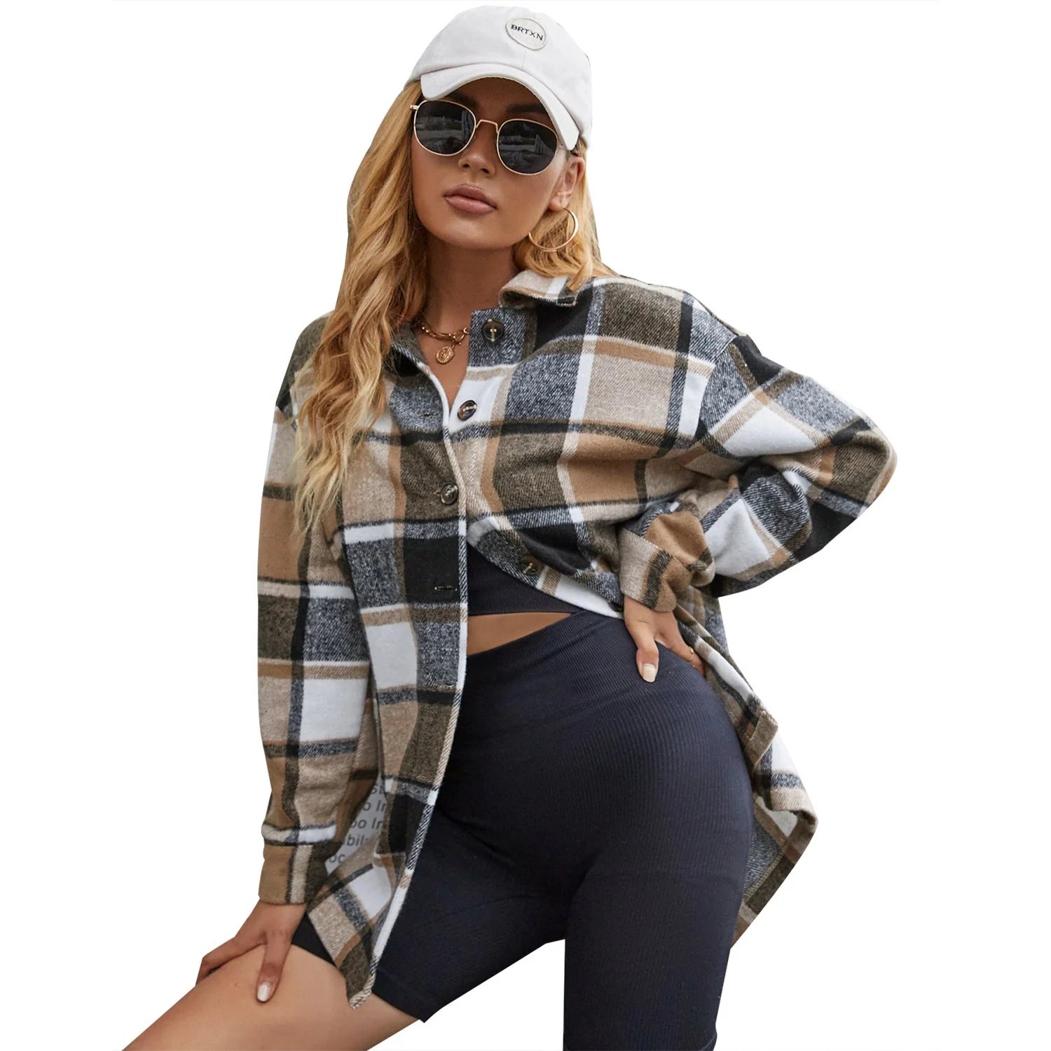 Damen Flanelljacke im karierten Design mit Knopfdetails - Image 3