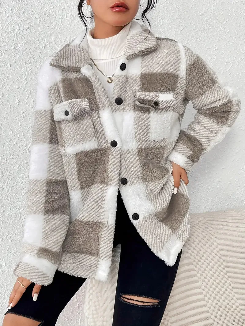 Damen Fleece Jacke mit Karomuster | Warme - Image 4
