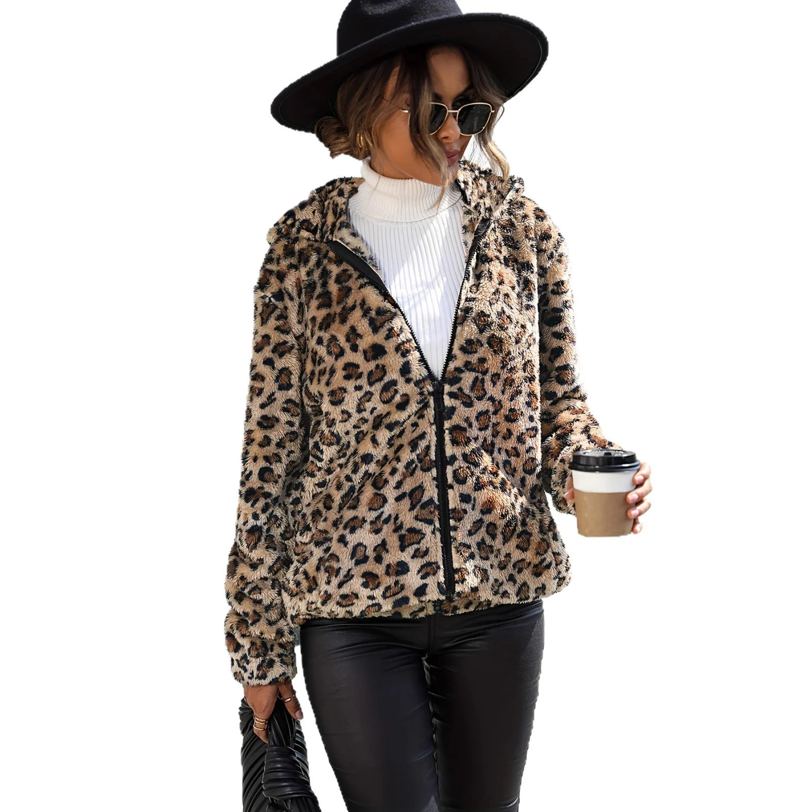 Damen Fleecejacke mit Leopardenmuster und praktischem Reißverschluss - Image 4