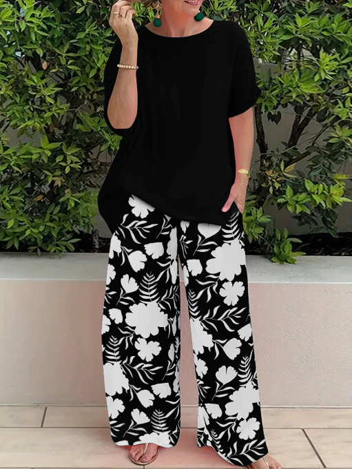 Damen Freizeit Zweiteiler mit Blumenmuster | Weite Hose - Image 2