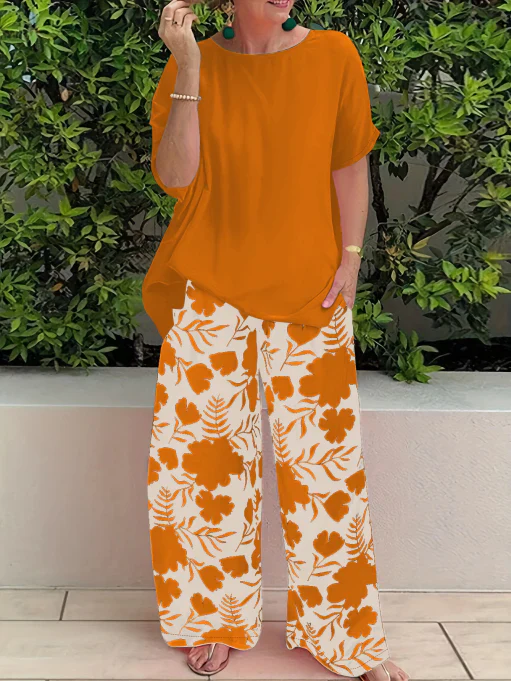 Damen Freizeit Zweiteiler mit Blumenmuster | Weite Hose - Image 4
