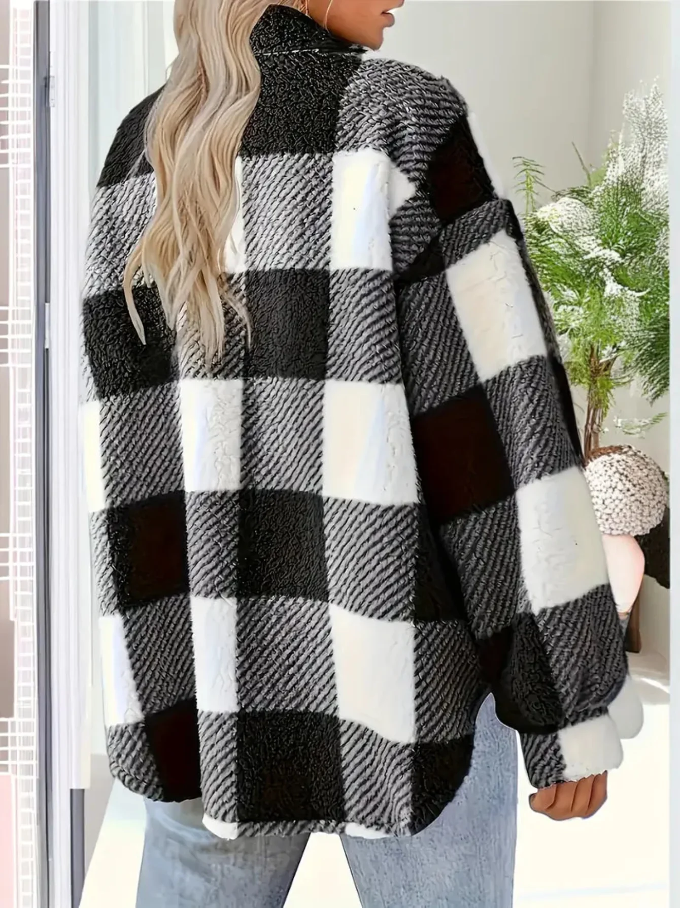 Damen-Freizeitjacke aus Fleece | Karomuster mit Knopfleiste vorne - Image 5