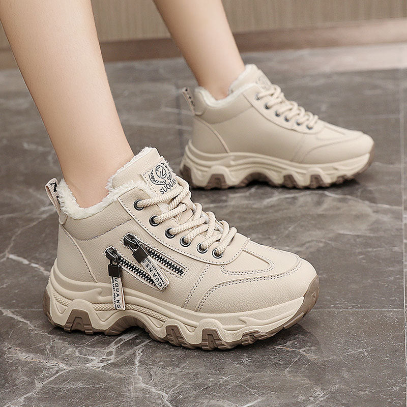 Damen gefütterte High-Top Sneakers mit modischem Design und praktischen Reißverschlussdetails - Image 2