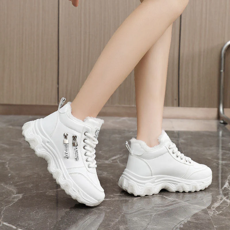 Damen gefütterte High-Top Sneakers mit modischem Design und praktischen Reißverschlussdetails - Image 3