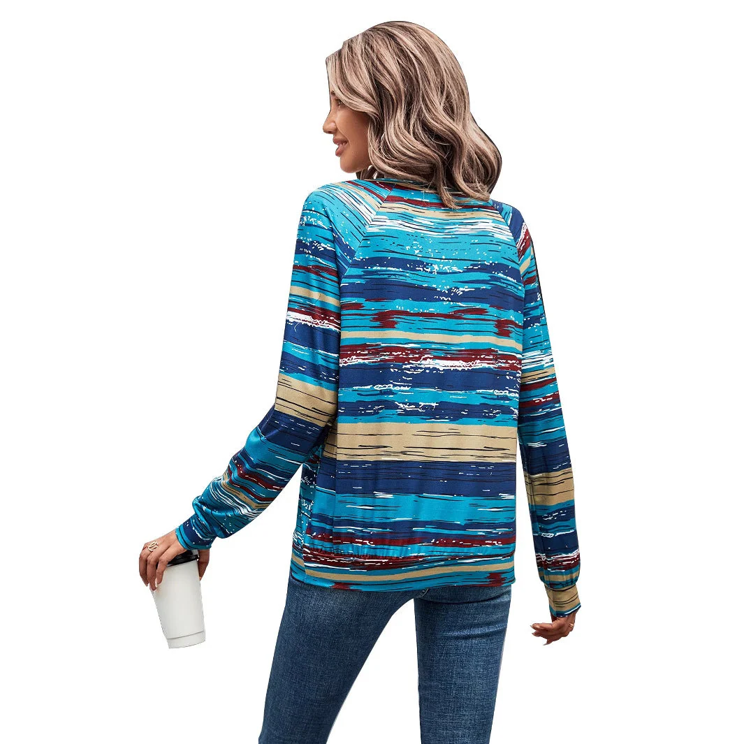 Damen gemusterter Langarm-Pullover mit kreativen Knopfdetails - Image 4