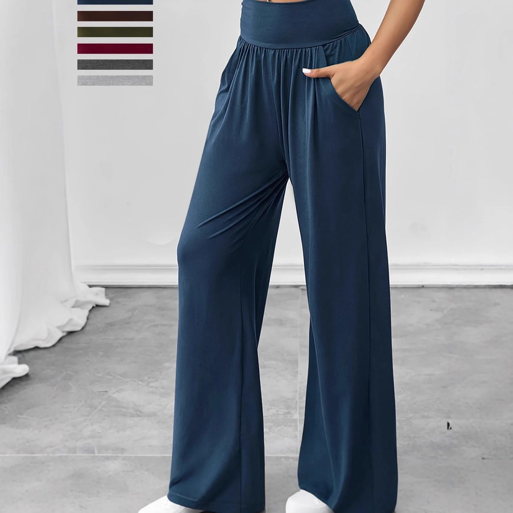 Damen gemütliche Freizeithose mit elastischem Bund und Seitentaschen - Image 3