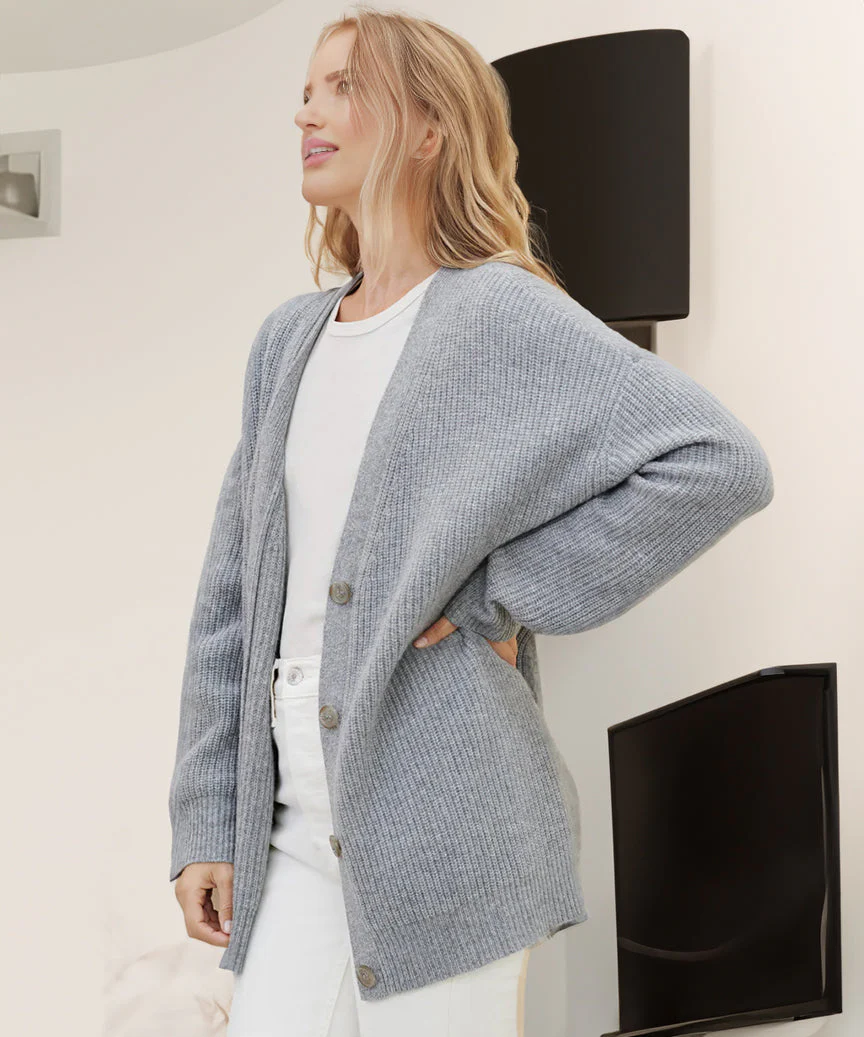 Damen Gerippt Knopf Daunen Strickjacke | Übergröße - Image 17