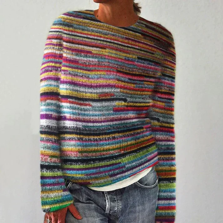Damen Gestreift Grobstrickpullover | Langarm