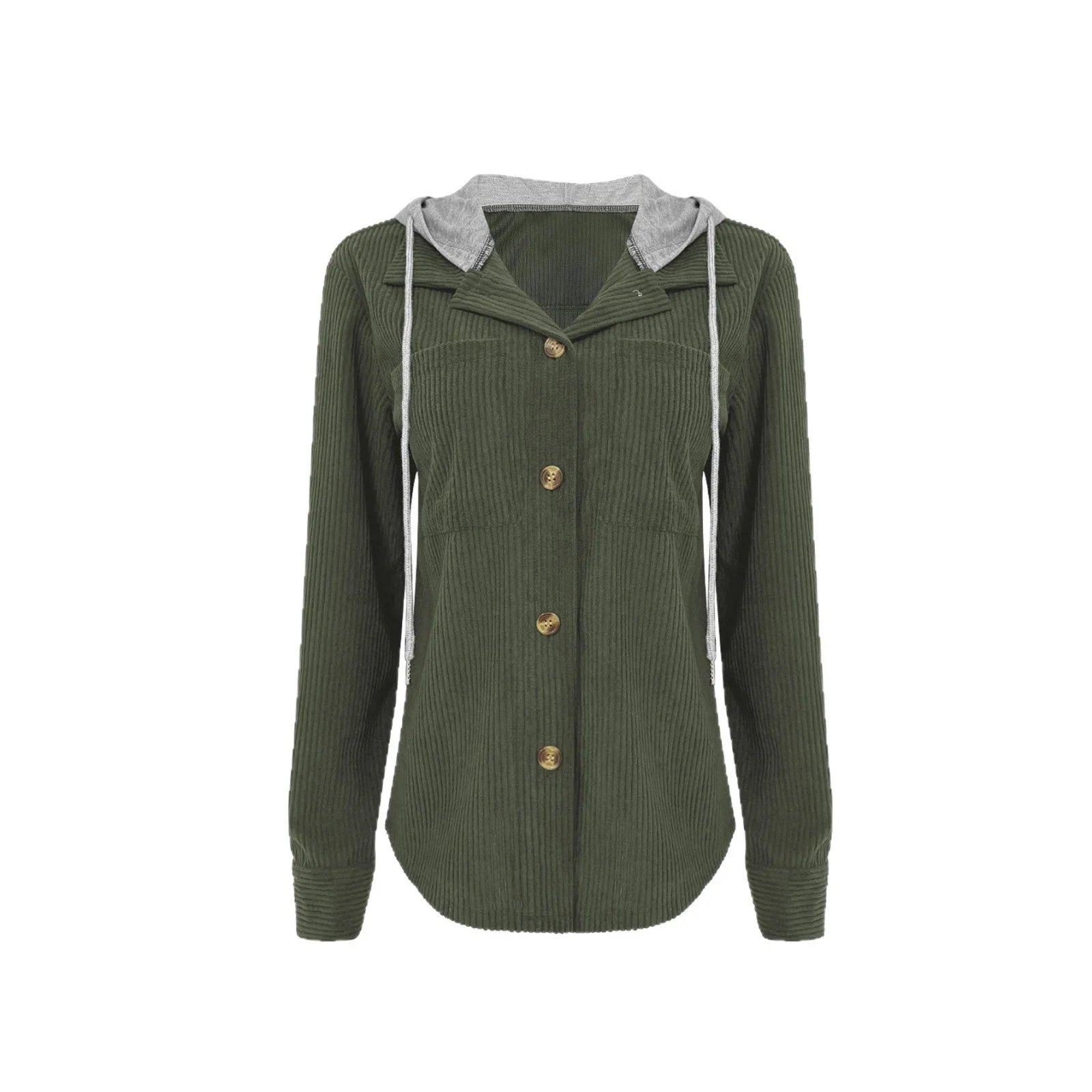 Damen gestreifte Hemdjacke mit Kapuze und praktischen Taschen - Image 4