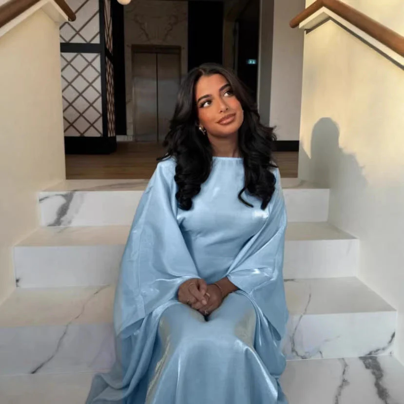 Damen Glamouröses Satin-Maxi-Kleid mit weitem Schnitt und eleganten Ärmeln - Image 2