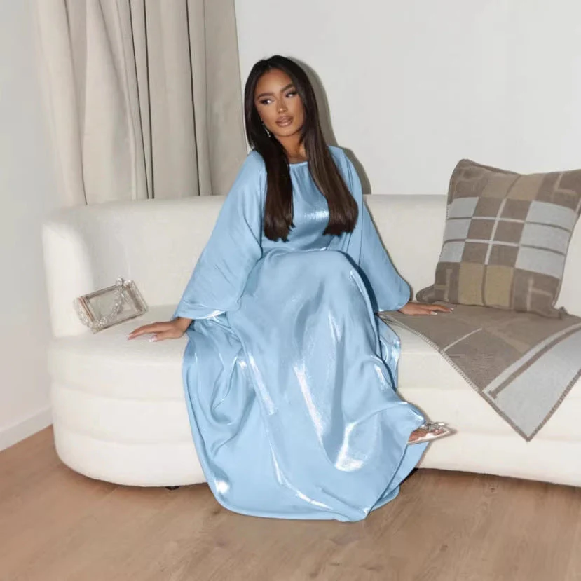 Damen Glamouröses Satin-Maxi-Kleid mit weitem Schnitt und eleganten Ärmeln - Image 3