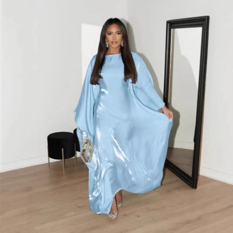 Damen Glamouröses Satin-Maxi-Kleid mit weitem Schnitt und eleganten Ärmeln - Image 4