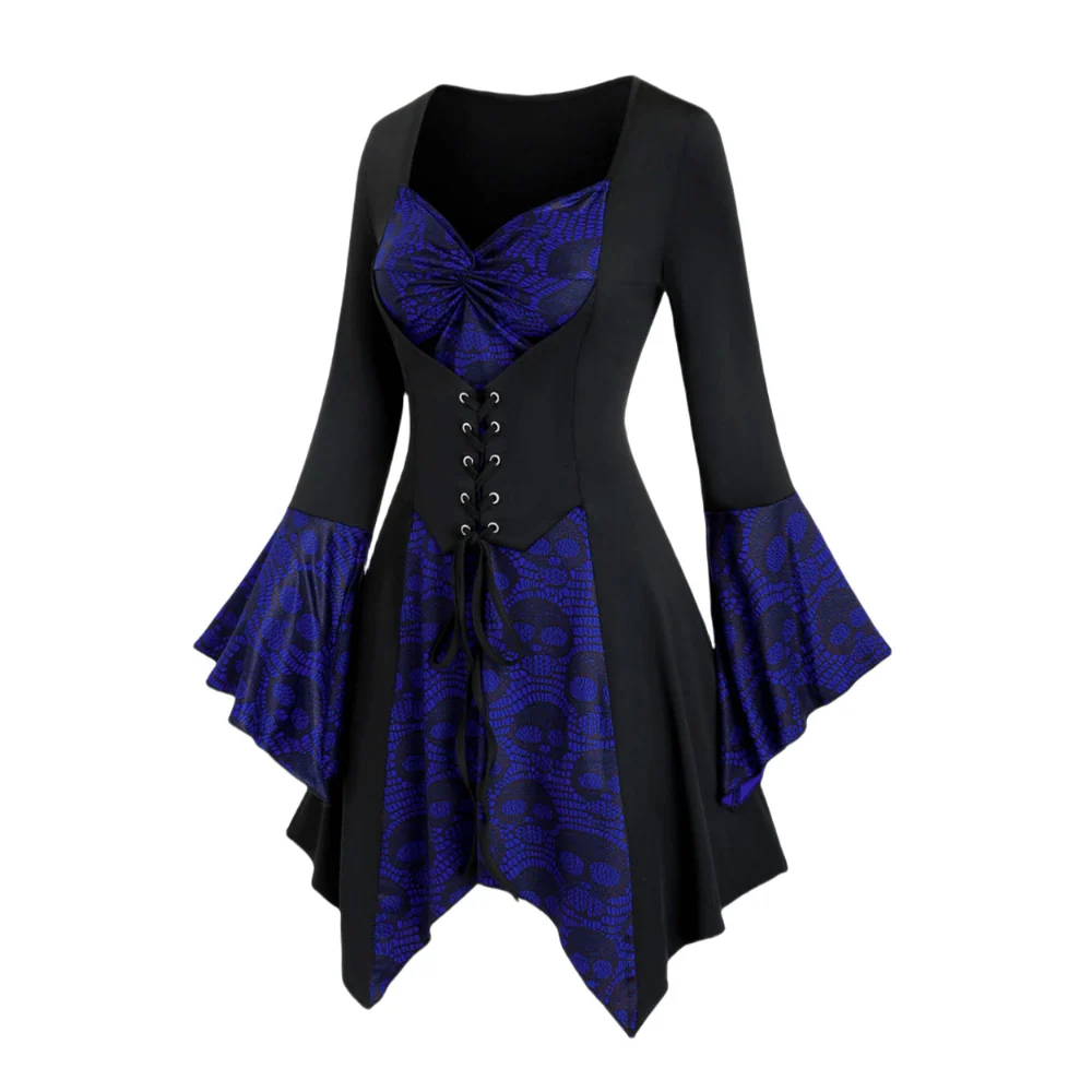 Damen Gothic Halloween-Kleid mit Spitze | Midi-Länge und Trompetenärmeln - Image 2