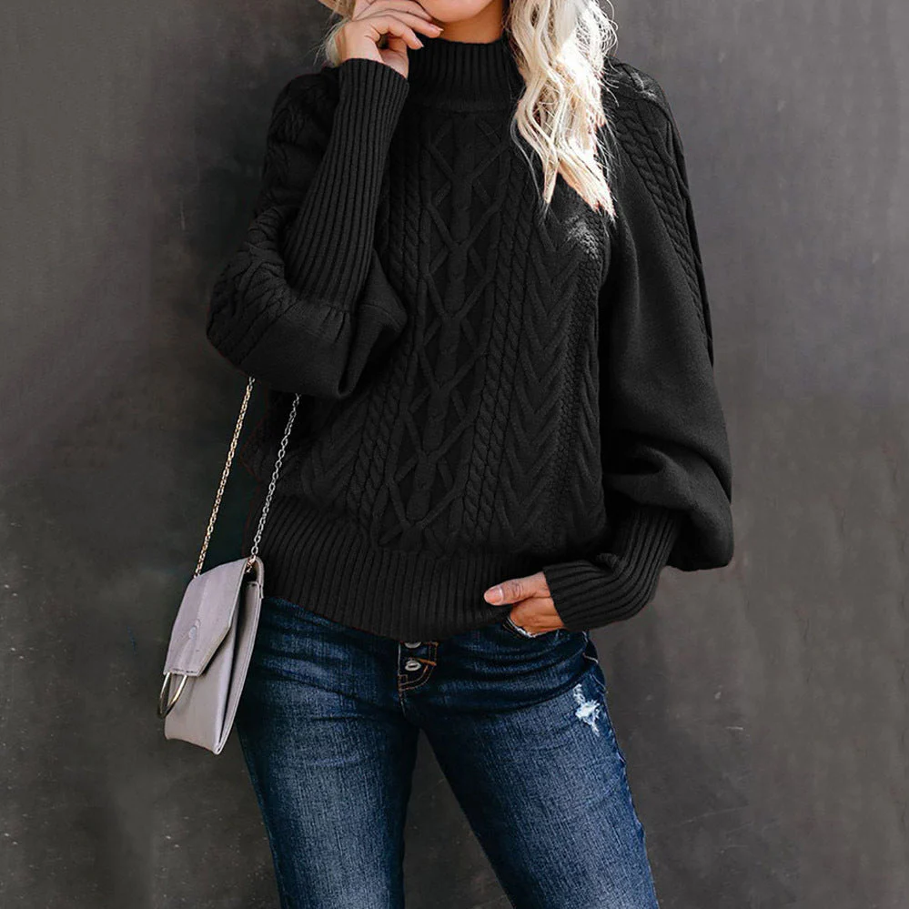 Damen Grobstrickpullover mit Stehkragen und Ballonärmeln - Image 9