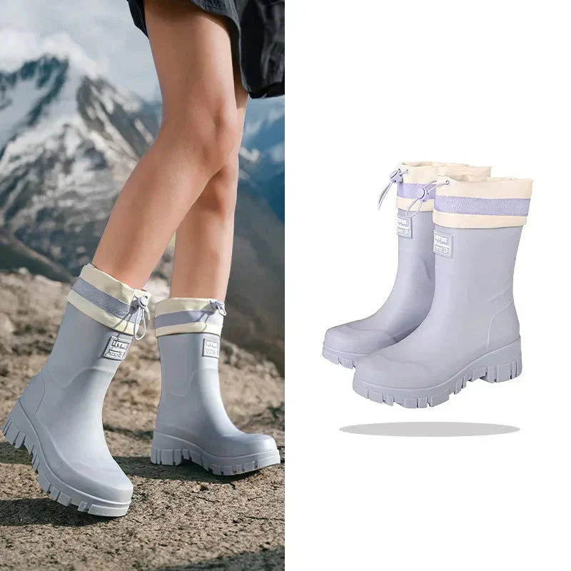 Damen Gummistiefel Retro Stil Wasserfest Antirutsch