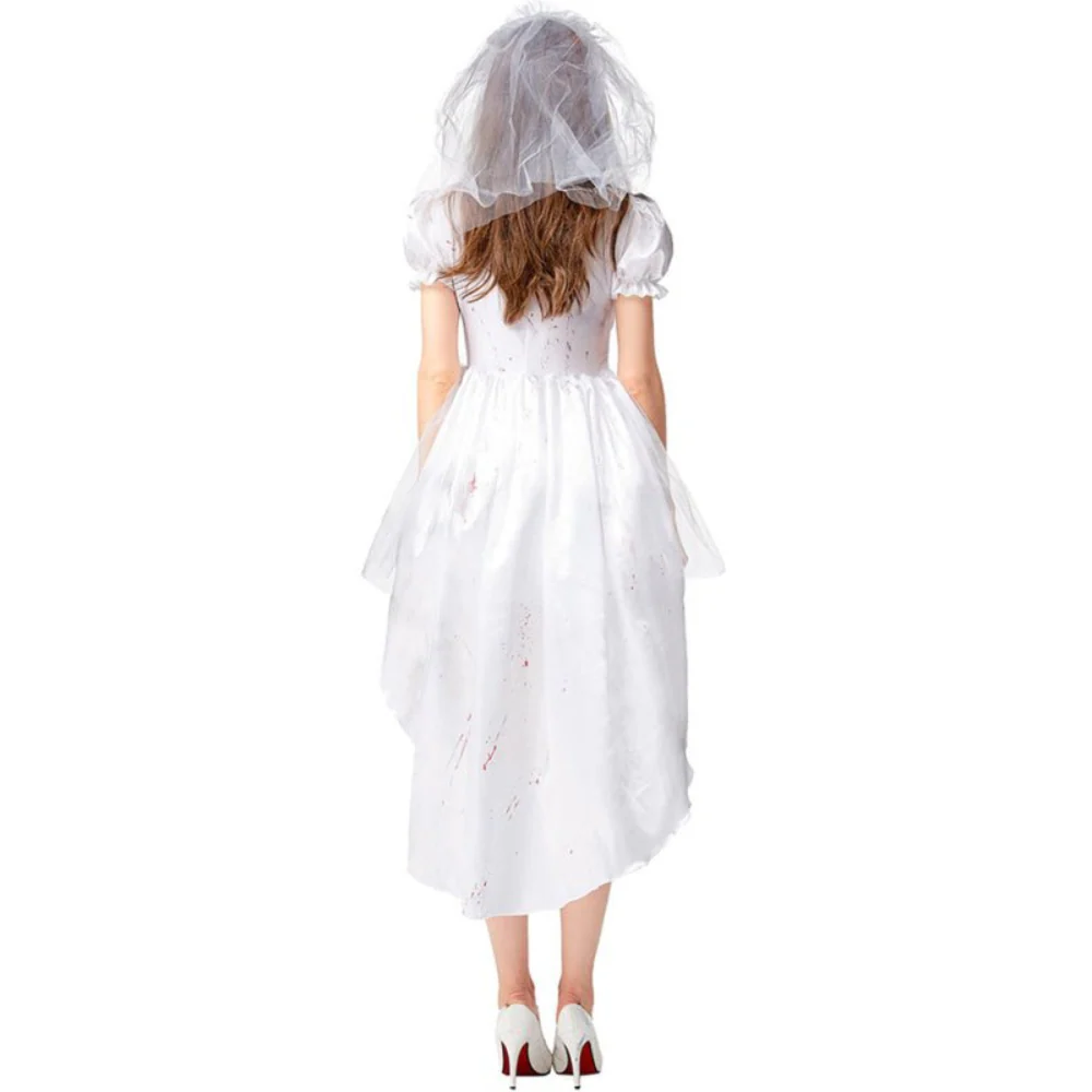 Damen Halloween Braut Kostüm | Kleid mit Tüllrock und Schleier - Image 2