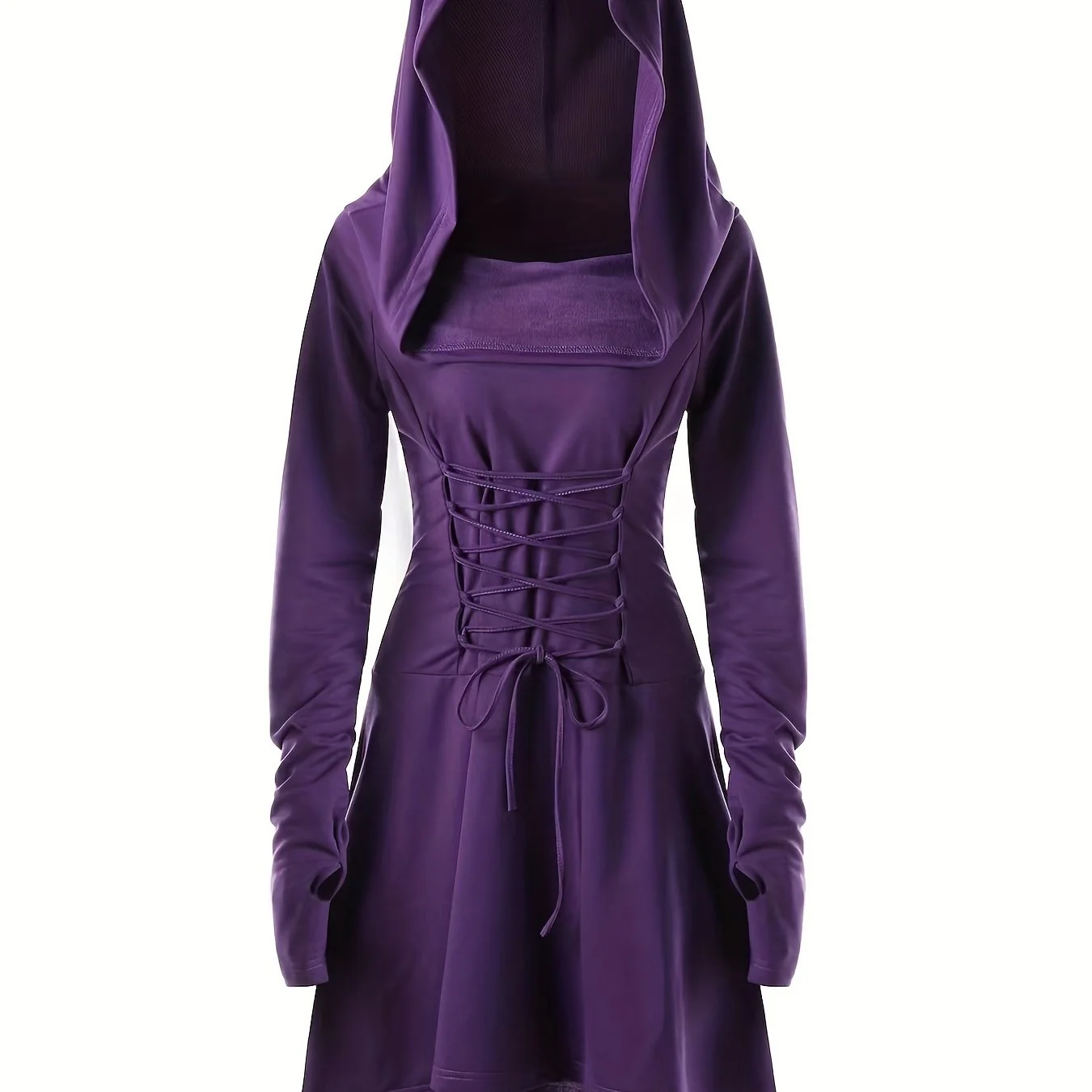 Damen Halloween-Kleid mit Kapuze | Schnürung & Asymmetrischer Saum