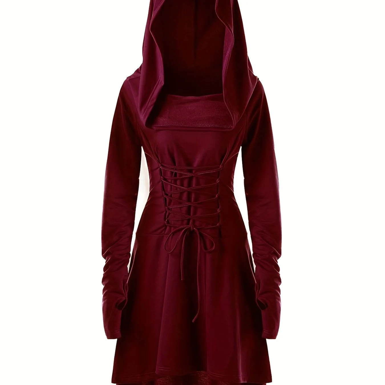 Damen Halloween-Kleid mit Kapuze | Schnürung & Asymmetrischer Saum - Image 4