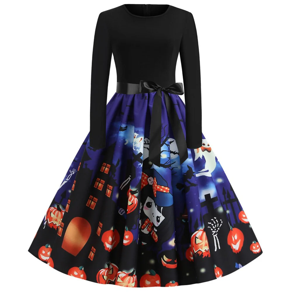 Damen Halloween-Kleid mit Print | Langarm & Ausgestellter Schnitt - Image 11