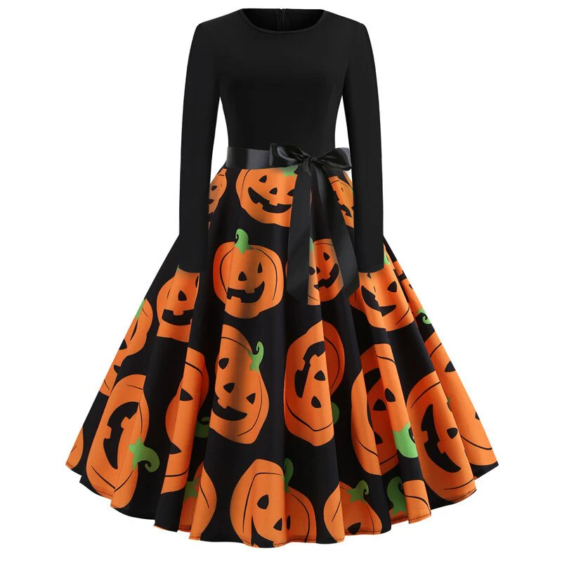 Damen Halloween-Kleid mit Print | Langarm & Ausgestellter Schnitt - Image 15
