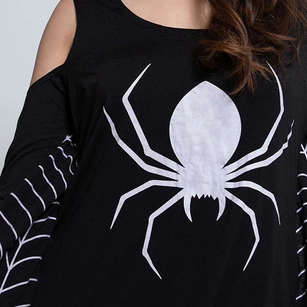 Damen Halloween-Kleid mit Spinnenmotiv | Schulterfrei & Mini-Länge - Image 5