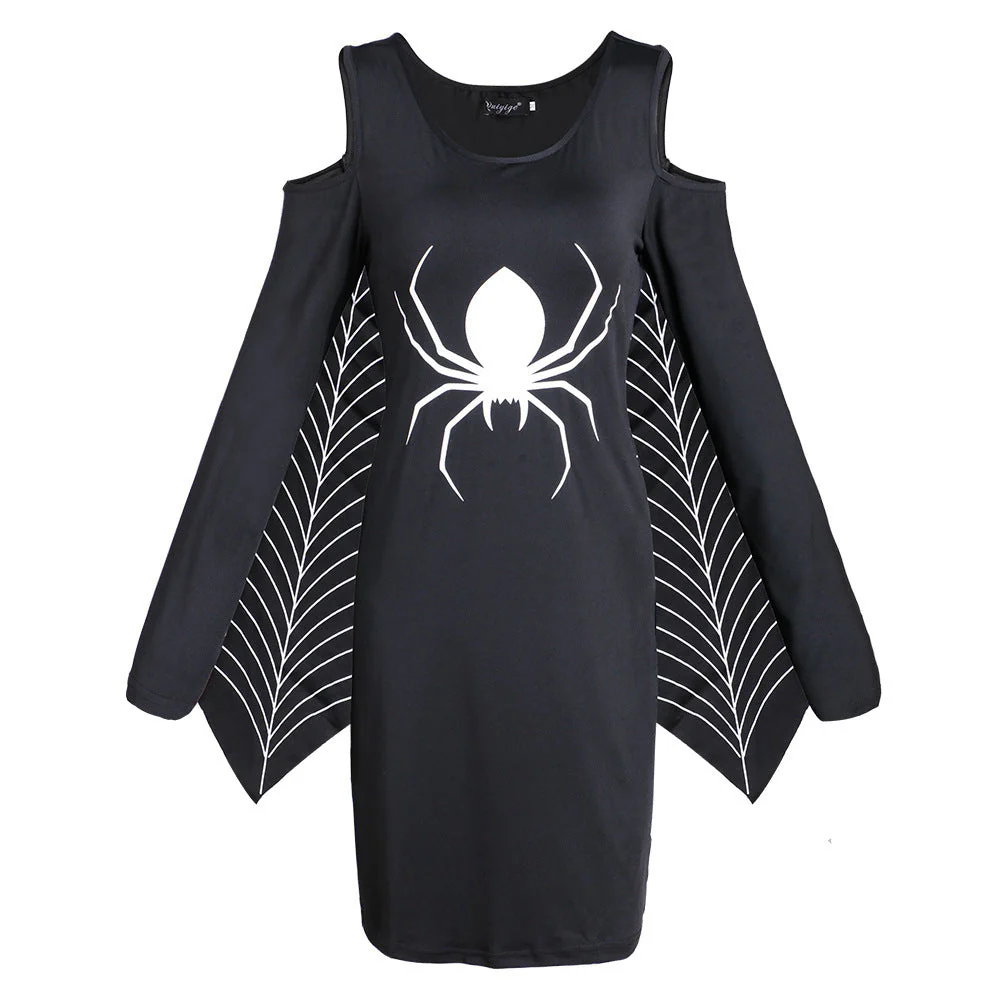 Damen Halloween-Kleid mit Spinnenmotiv | Schulterfrei & Mini-Länge - Image 6
