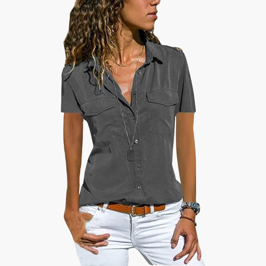 Damen Hemd Mit Knopfleiste Kurzarm Sommerbluse - Image 2